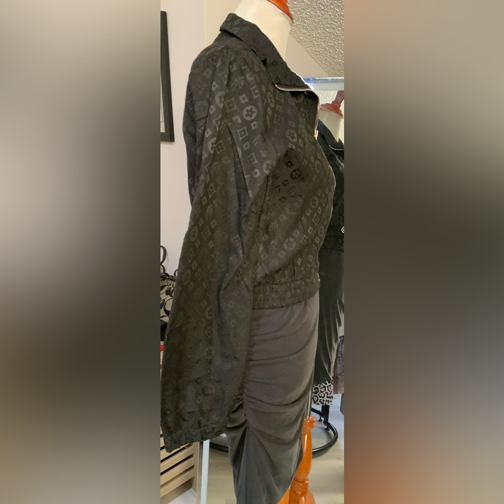 Upcycled Black Cropped Zip Jacket | Evil Eye Beaded Transfer  One-of-a-Kind - Picture 5 of 6